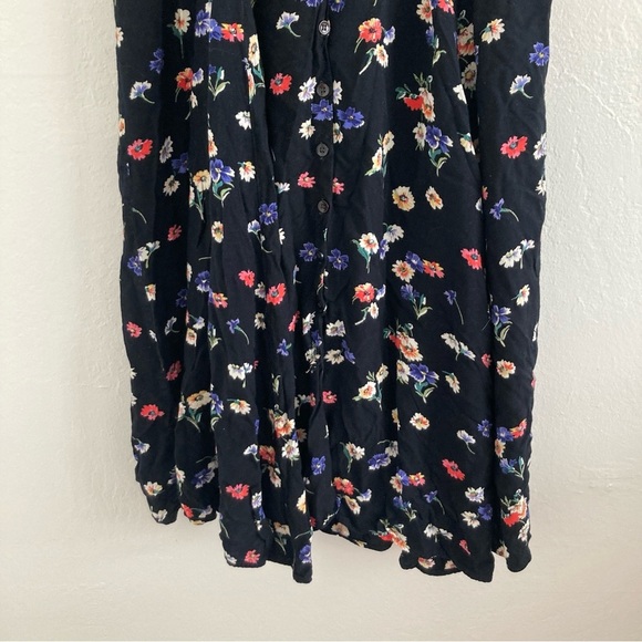 Vintage Dark Floral Maxi Shirt Dress Button Down Whimsical Bloomcore Tie Waist - Picture 6 of 12